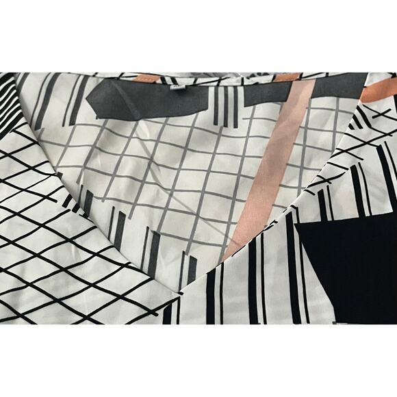 NO MFG. TAG LONG SLV V-NECK MIDI FIT & FLARE WAIST DRESS, WOMENS, XL-BLACK WHITE - Picture 2 of 10